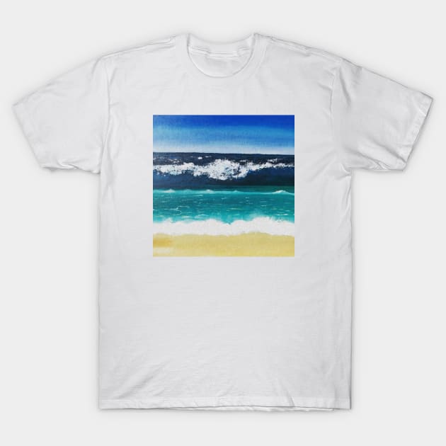 Beach Blue Waves Digital Oil Painting T-Shirt by Glenn Landas Digital Art